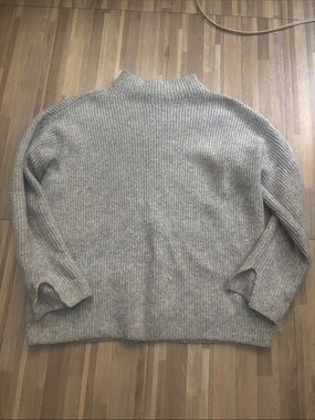LOFT Gray Ribbed Mock Neck Sweater